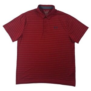 Under Armour Playoff Polo Men's XL Red Gray Stripe Loose Fit Golf Shirt